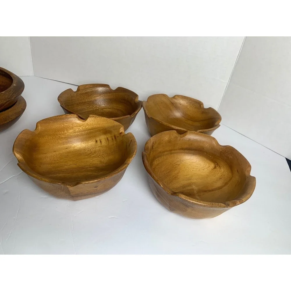 Vintage Monkey Pod Wood Bowls Set‎ of 12 Hand Carved Mid Century Modern Serving